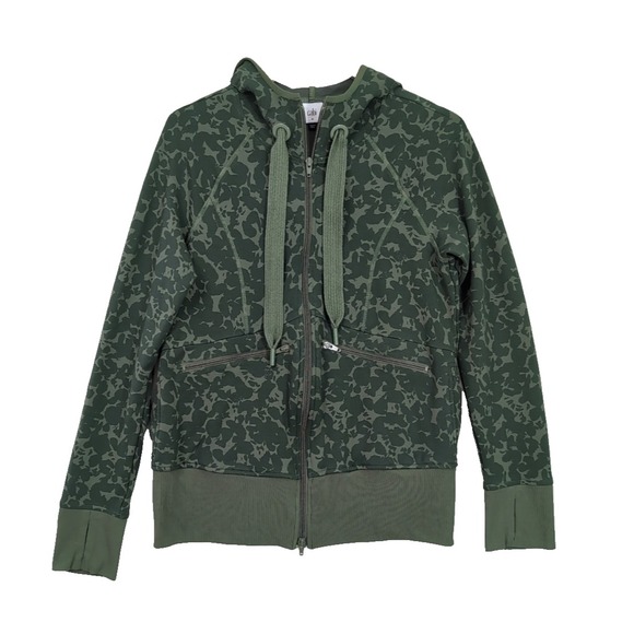 Cabi Marathon Jacket Hoodie‎ Womens M Green Floral Camo Slim Fit Athleisure 6030 - Picture 2 of 12